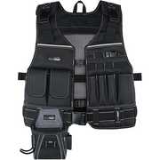 【TV02-Black-P】MELOTOUGH Tool Vest for Men with Pouches and Belt, Adjustable Multi-Pocket Safety Tool Vest for Electrician, Carpenter(Black)