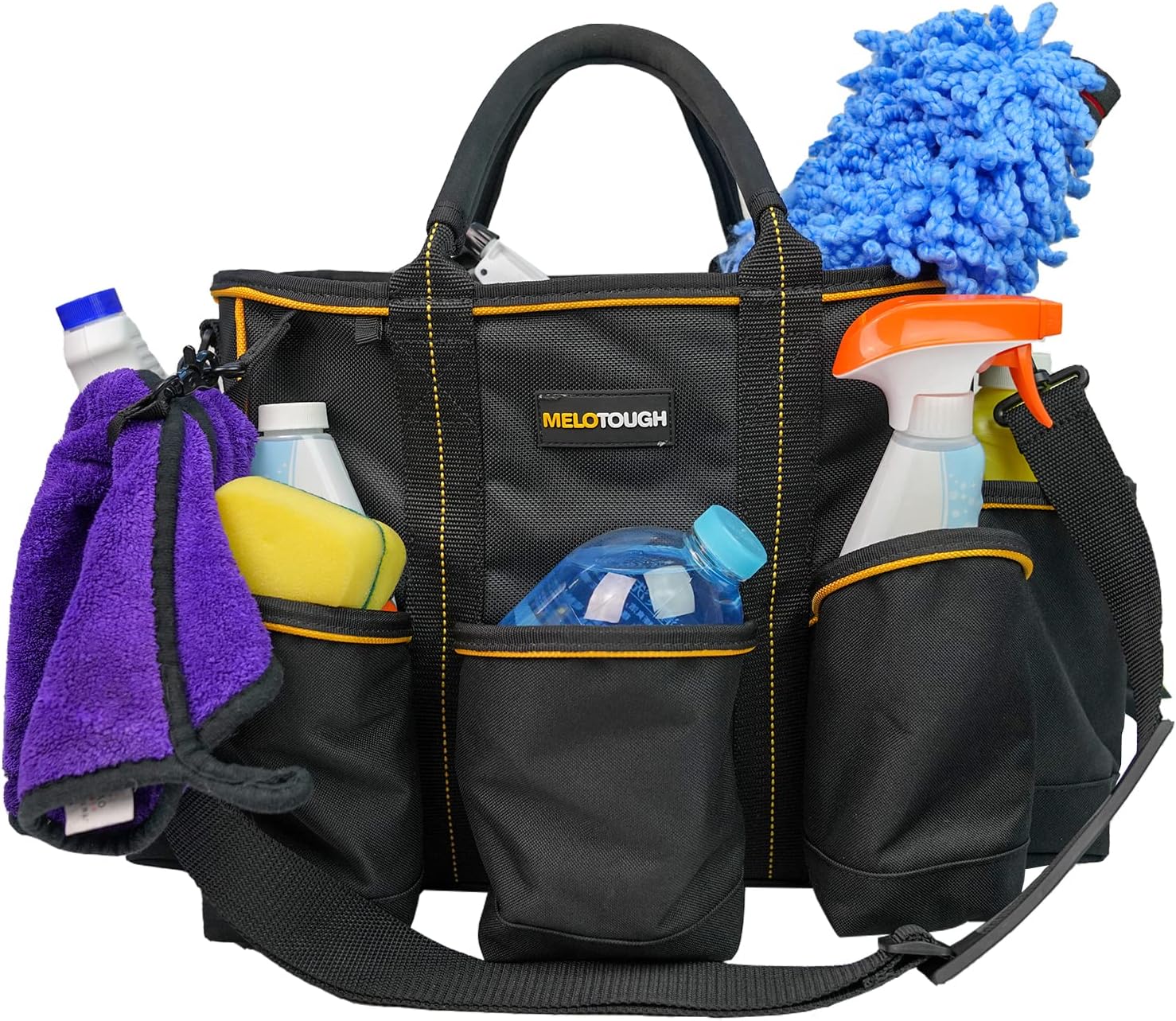 MELOTOUGH 14 inch Supply bag Open Top Tote tool bag Tool Organizer bag with shoulder strap for Cleaner, Contractor, HVAC (Black)