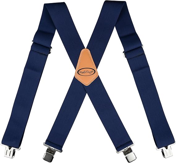 MELOTOUGH Men's Heavy Duty Work Suspenders, 2 Inch Fully Elastic X-Back Adjustable Suspenders with Metal Clips