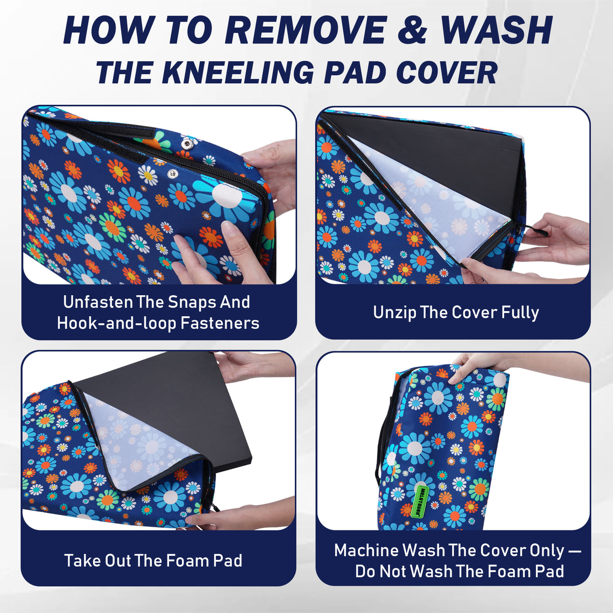 MELOTOUGH 17" Garden Kneeling Pad, Removable Washable Cover with Carry Handle, Thick NBR Foam Knee Cushion
