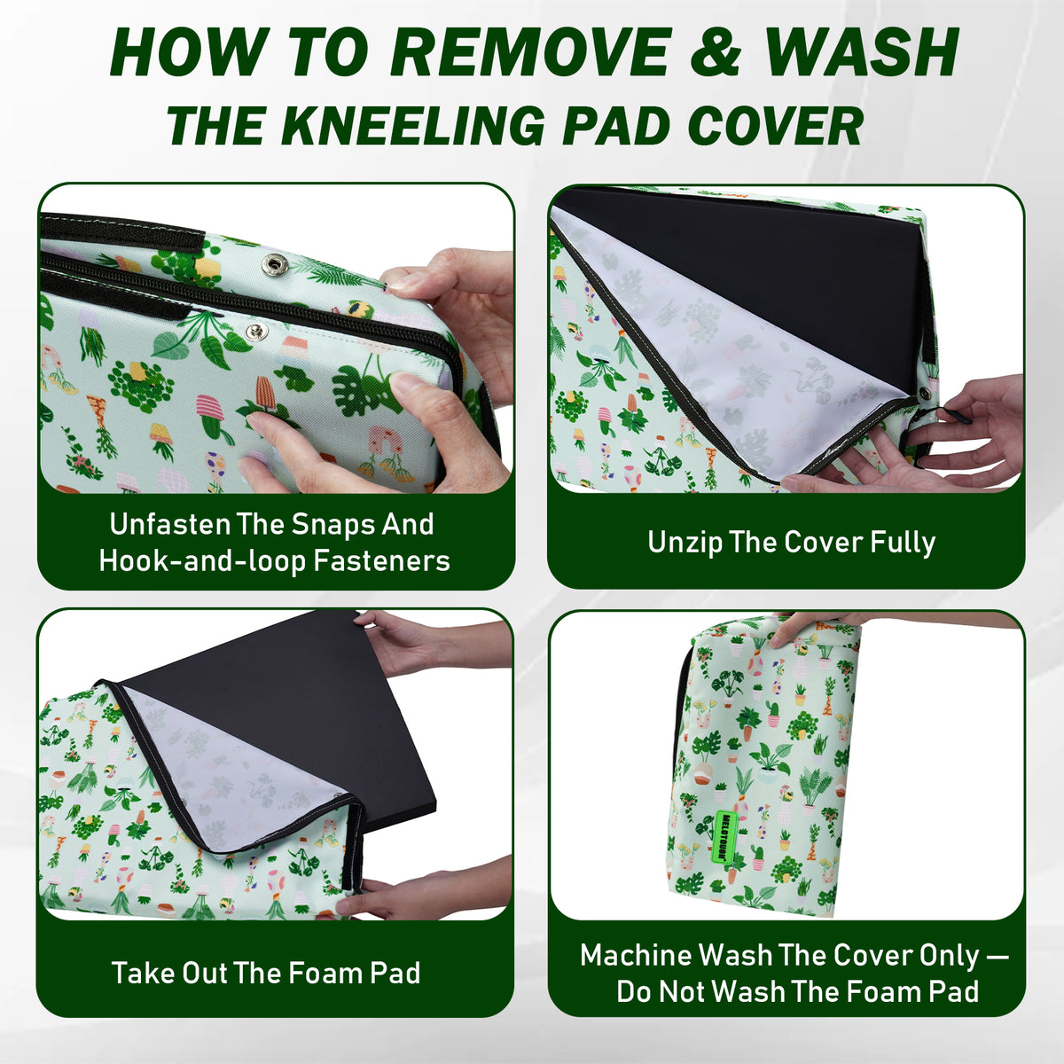 MELOTOUGH 17" Garden Kneeling Pad, Removable Washable Cover with Carry Handle, Thick NBR Foam Knee Cushion