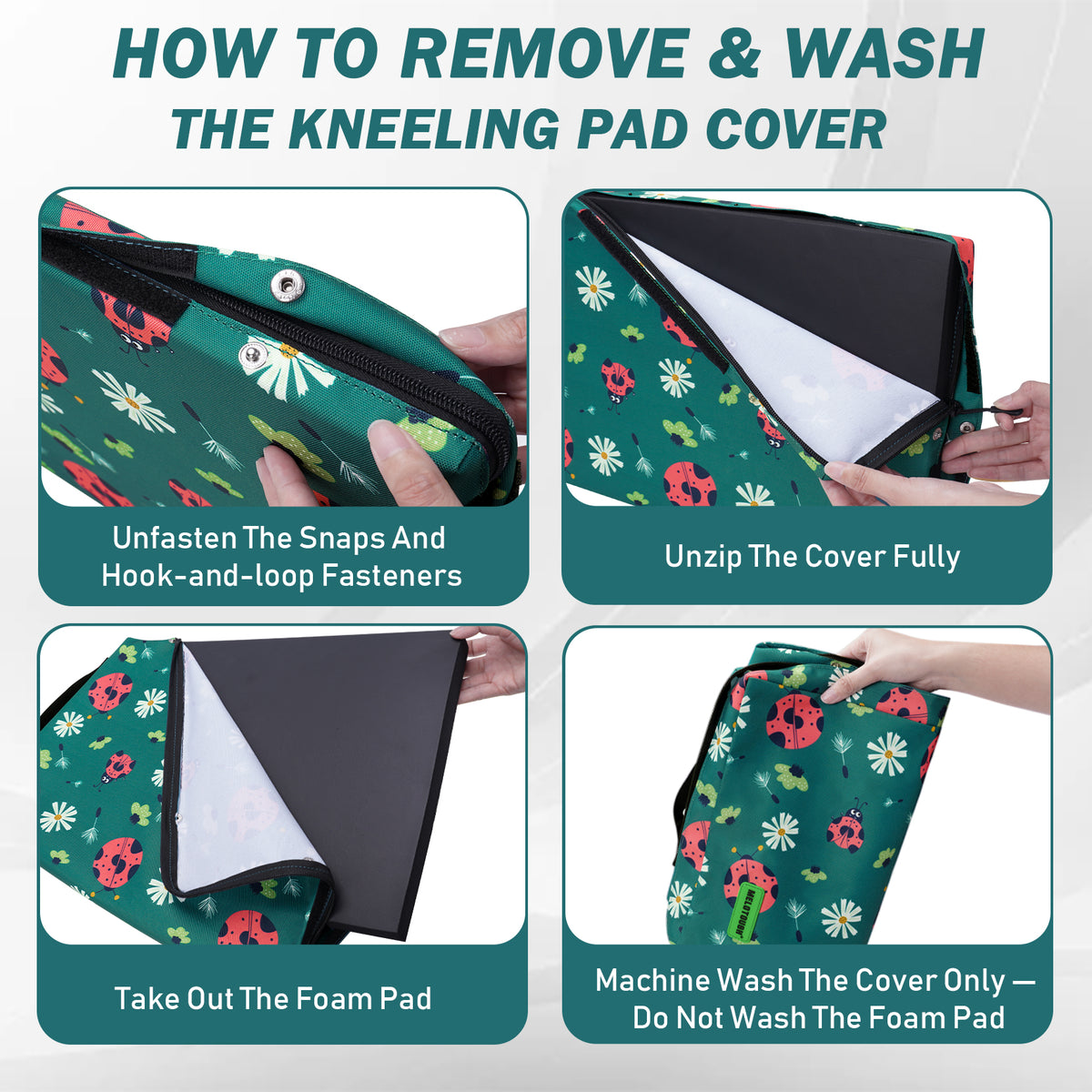 MELOTOUGH 17" Garden Kneeling Pad, Removable Washable Cover with Carry Handle, Thick NBR Foam Knee Cushion