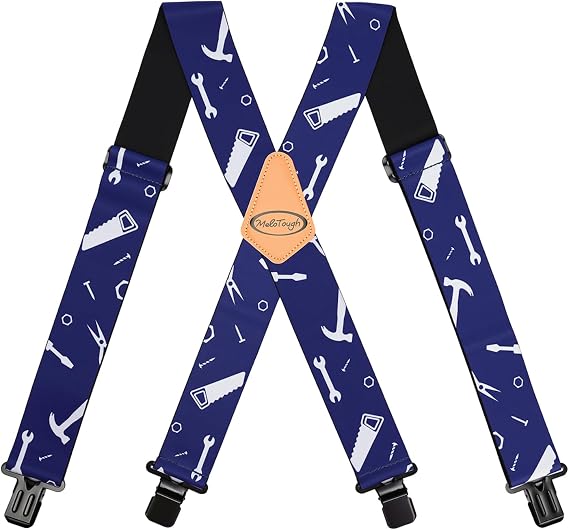 MELOTOUGH Men's Heavy Duty Work Suspenders, 2 Inch Fully Elastic X-Back Adjustable Suspenders with Metal Clips