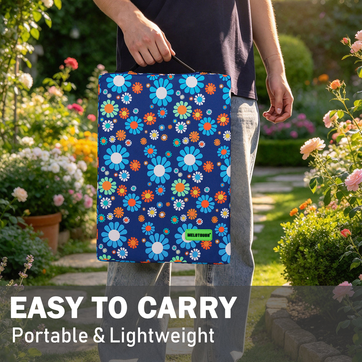MELOTOUGH 17" Garden Kneeling Pad, Removable Washable Cover with Carry Handle, Thick NBR Foam Knee Cushion