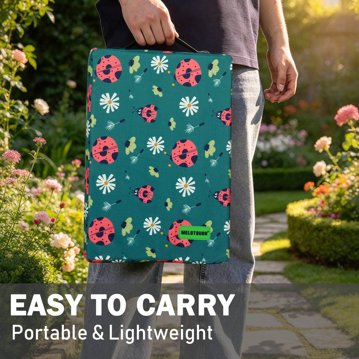 MELOTOUGH 17" Garden Kneeling Pad, Removable Washable Cover with Carry Handle, Thick NBR Foam Knee Cushion