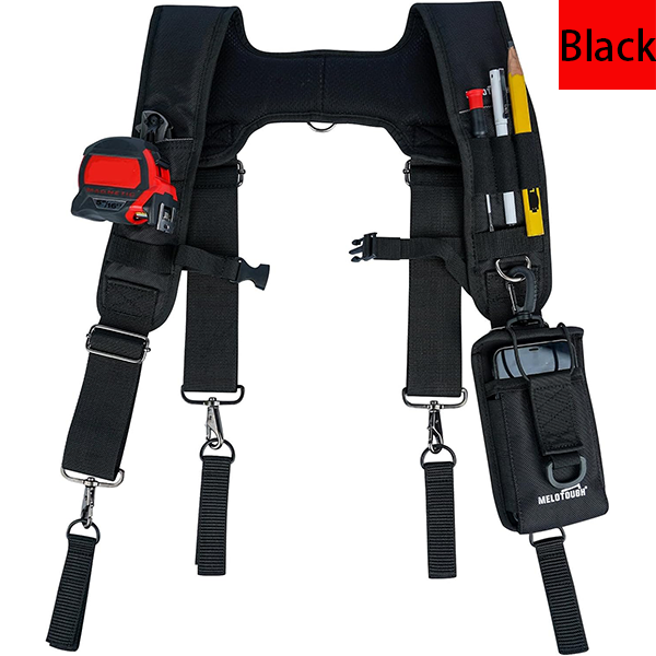 【SW201A-Black 2】MELOTOUGH Tool Belt Suspenders Construction Bag Suspenders Padded Work belt Suspenders for Carpenter/Electrician/Roofing/Farmer work Suspension Rig(H Back)