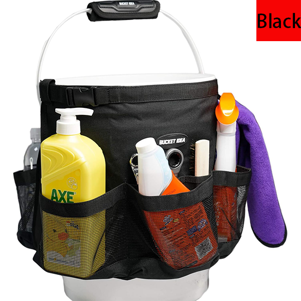 MELOTOUGH Bucket Car Wash Tool Organizer for Garden Cleaning bucket organizer Water-resistant Mesh Pockets for Clean Supplier, Car Wash Supplier Tools Fit 3.5 to 5 Gallon Bucket (Black)