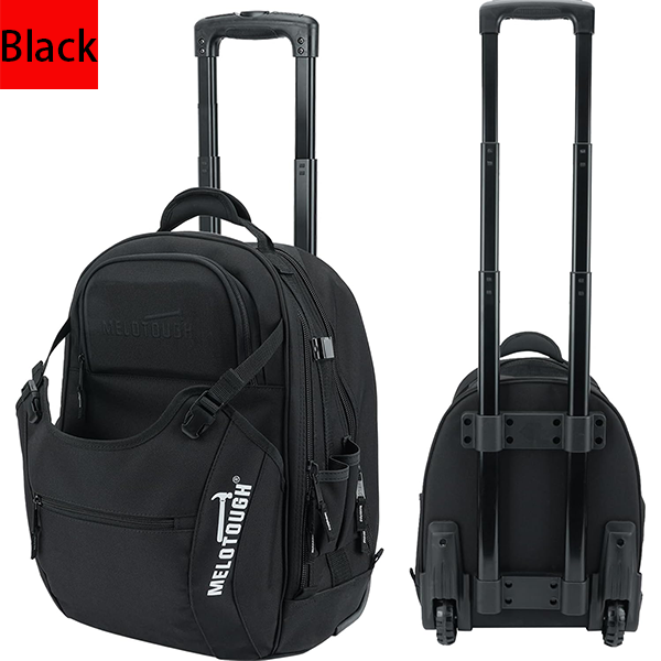 MELOTOUGH 35 Pockets Rolling Tool Bag Wheeled Heavy Duty Rolling Tote Bag with Telescoping Handle,Electrician Tool Bag with Wheels for Men for Tradesmen(Black)