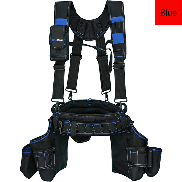 MELOTOUGH Pro Framer's Combo System Apron Tool Pouch Tool Belt with Suspenders Builder Heavy Duty Carpenter Suspension Rig Tool Belt and Multi Function (Blue)…