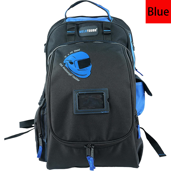 MELOTOUGH Electrician Tool Bag Welding Tool Backpack with Helmet Catch Heavy Duty Tool Organizer Bag for Electrician, Carpenter,Tradesman,Construction,HVAC,Welder (Blue)