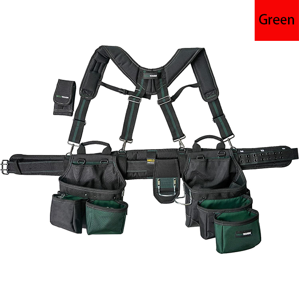 MELOTOUGH 28-Pocket Pro Framer's Combo Apron Tool Belt and Heavy Duty Padded Suspenders with Magnetic Desinger for Technician/Maintenance/Carpenter/and Electrician's Tools(Olive Green)