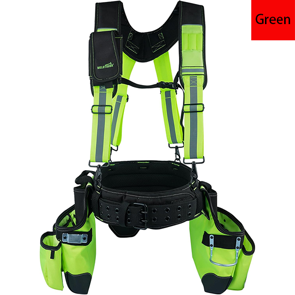 MELOTOUGH Reflective Safety Tool Belt with Suspenders Tool Bag Supenders Framers Comb Apron Construction Tool Pouch Builder Heavy Duty Carpenter Suspension Rig for Electrician, Roofing