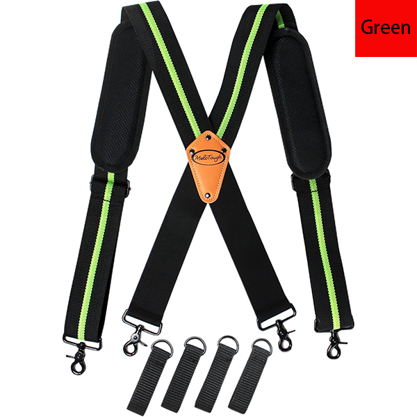 MELOTOUGH Tool Belt Suspenders Tool belt Harness for Heavy Duty Work belt with Movable shoulder Pads, Quick lobster clasp (Green Strip)