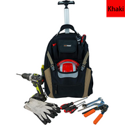 MELOTOUGH Wheeled Rolling Tool Bag Welding Backpack with Wheels for Men Heavy Duty Tool Organizer Bag with Helmet Catch (Khaki)