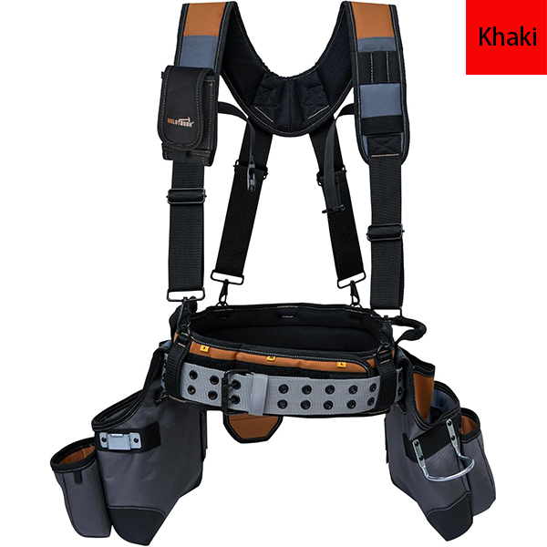 MELOTOUGH Tool Belt with Suspenders Tool Bag Suspenders Framers Comb Apron Tool Belt Construction Tool Pouch Builder Heavy Duty Carpenter Suspension Rig for Electrician, Roofing,Contractor(Khaki)