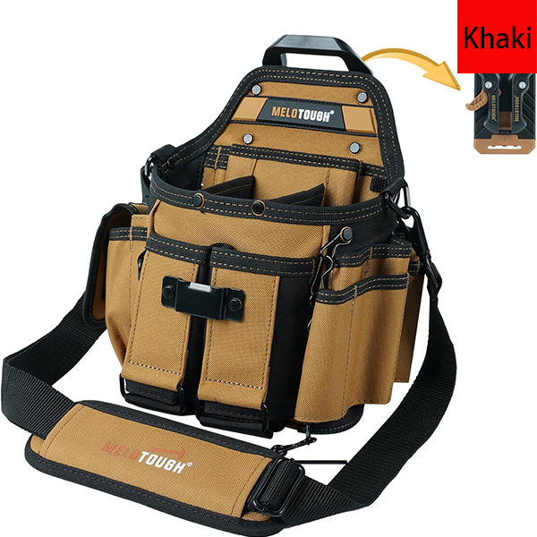 MELOTOUGH Electrician Tool Pouch Bag with Shoulder Strap Professional 15 Pockets Tool Pouch with Belt Clip Quickly Attach and Release Tool Bag