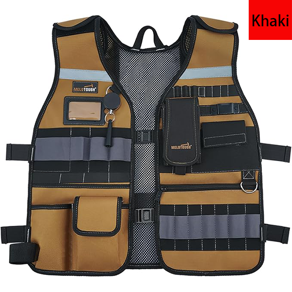 MELOTOUGH Tool Vest Safety Work Vest with Adjustable Straps,Removable Phone Holder for Electrician,Construction,Carpenters