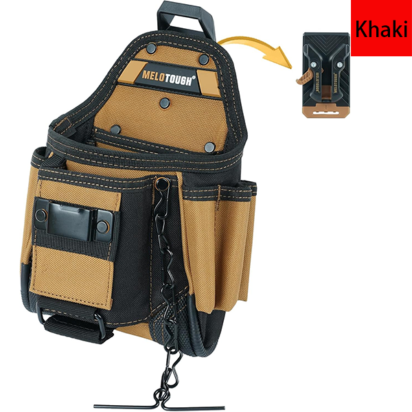 MELOTOUGH Small Electrician Tool Pouch With Belt Clip Attachment - 9 Pockets Tradesman Bag With Tape Thong - Holster for Electricians