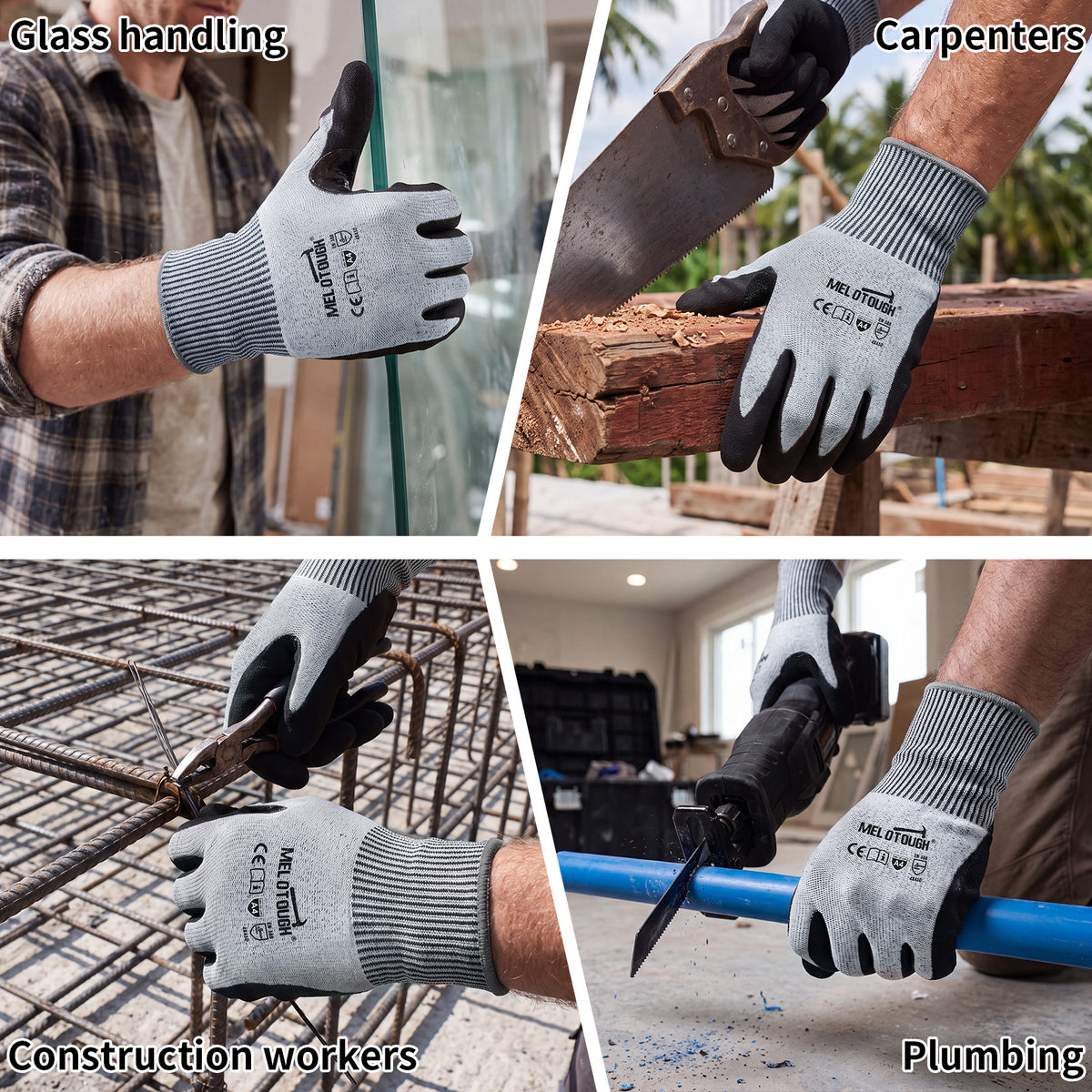 MELOTOUGH ANSI A4 Cut Resistant Work Gloves, Touchscreen Nitrile Sandy Coated Safety Gloves
