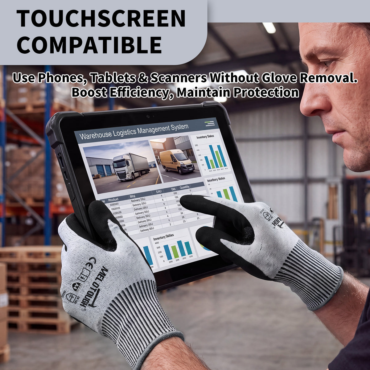 MELOTOUGH ANSI A4 Cut Resistant Work Gloves, Touchscreen Nitrile Sandy Coated Safety Gloves