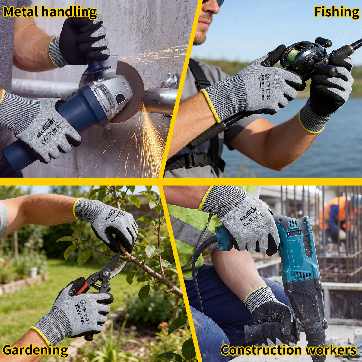 MELOTOUGH ANSI A4 Cut Resistant Work Gloves, Touchscreen Nitrile Sandy Coated Safety Gloves