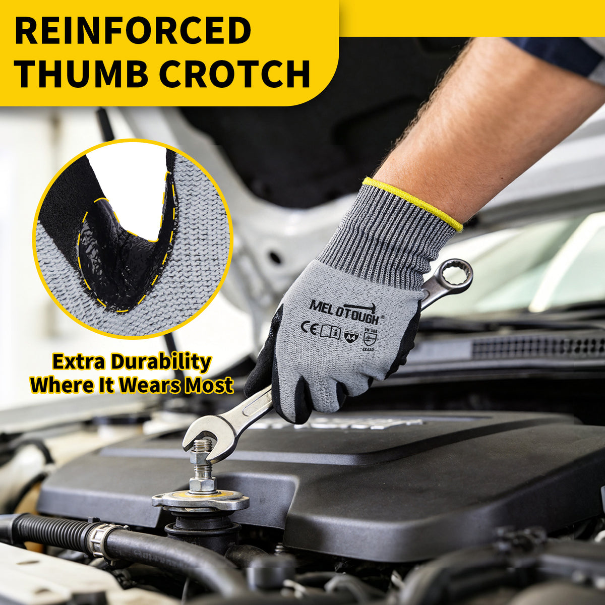 MELOTOUGH ANSI A4 Cut Resistant Work Gloves, Touchscreen Nitrile Sandy Coated Safety Gloves