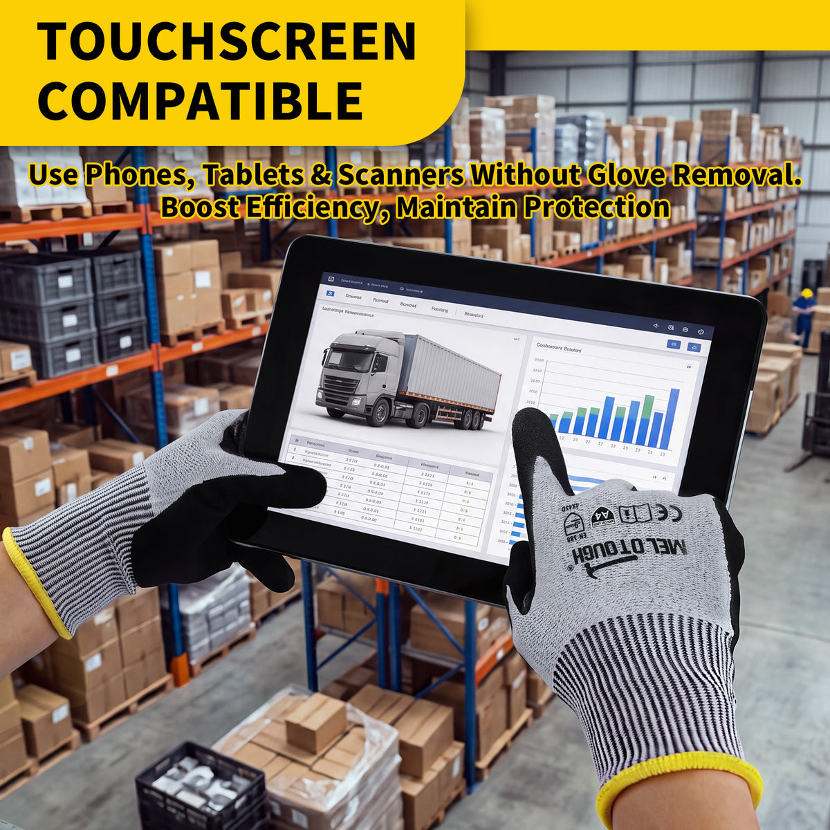 MELOTOUGH ANSI A4 Cut Resistant Work Gloves, Touchscreen Nitrile Sandy Coated Safety Gloves