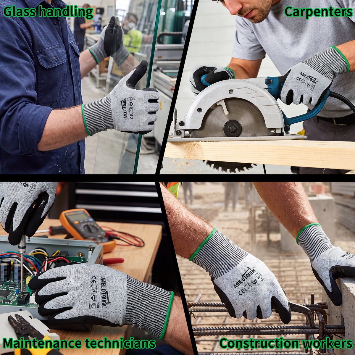 MELOTOUGH ANSI A4 Cut Resistant Work Gloves, Touchscreen Nitrile Sandy Coated Safety Gloves