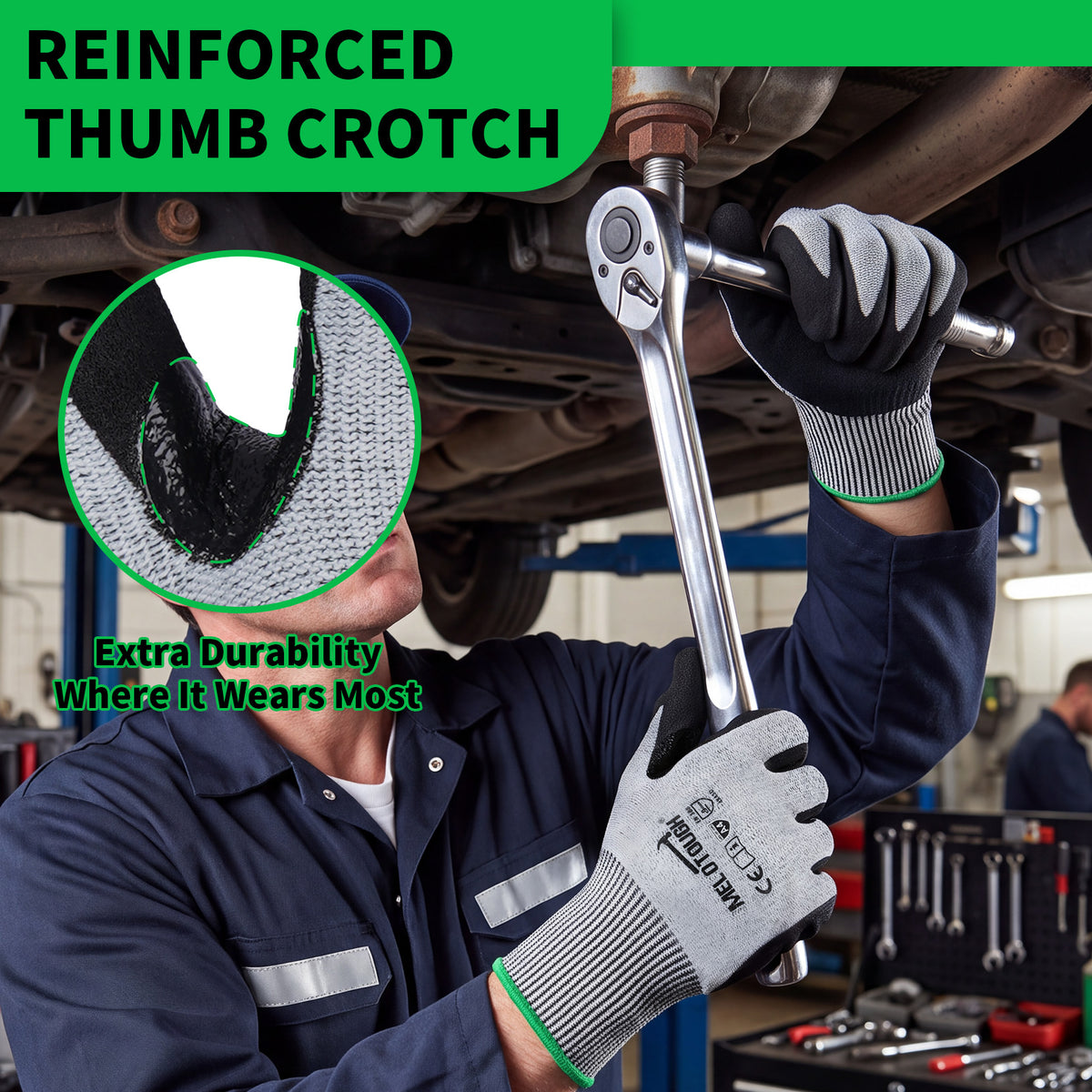 MELOTOUGH ANSI A4 Cut Resistant Work Gloves, Touchscreen Nitrile Sandy Coated Safety Gloves