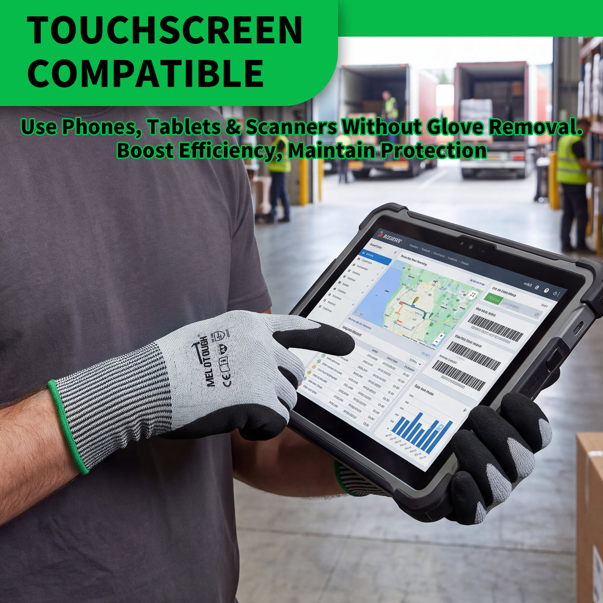 MELOTOUGH ANSI A4 Cut Resistant Work Gloves, Touchscreen Nitrile Sandy Coated Safety Gloves