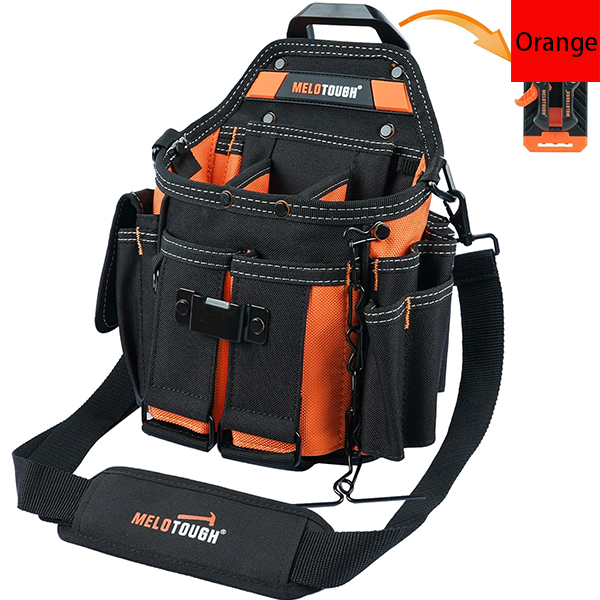 MELOTOUGH Electrician Tool Pouch Bag with Shoulder Strap Professional 15 Pockets Tool Pouch with Belt Clip Quickly Attach and Release Tool Bag