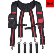 MELOTOUGH Tool Belt Suspenders Construction Work Suspenders with detachable phone holder comfortable foam shoulder padder (Red)