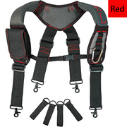 MELOTOUGH Gel Padded Tool Belt Suspenders Work Belt Suspender Tool Belt Suspenders with Gel shoulder for Electrician,Contruction,Carpenter (Trigger Snap Hook with Red Color)