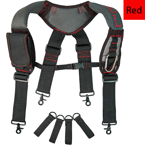 MELOTOUGH Gel Padded Tool Belt Suspenders Work Belt Suspender Tool Belt Suspenders with Gel shoulder for Electrician,Contruction,Carpenter (Trigger Snap Hook with Red Color)