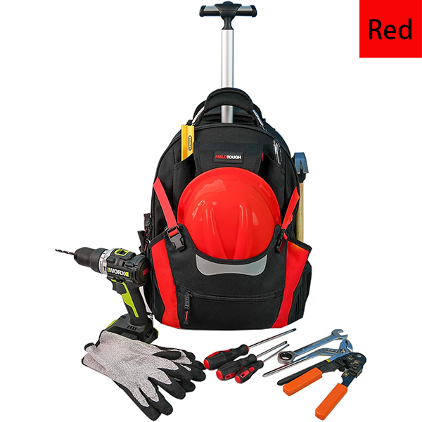 MELOTOUGH Wheeled Rolling Tool Bag Heavy Duty Tool Backpack with Wheels Tool Organizer Bag for Electrician, Carpenter, HVAC,Welder (Red)