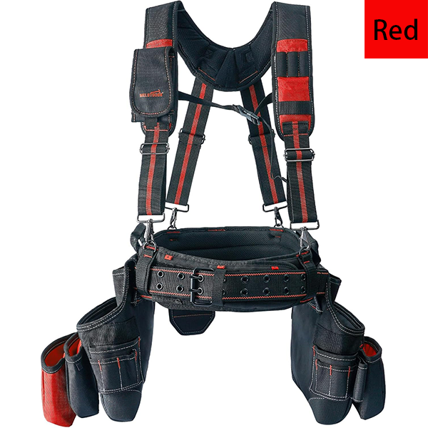 MELOTOUGH Pro Framer Combo System-Magnetic Tool Pouch Build Heavy Duty Carpenter Tool Belt and Multi Function Tool Belt Suspenders（red)