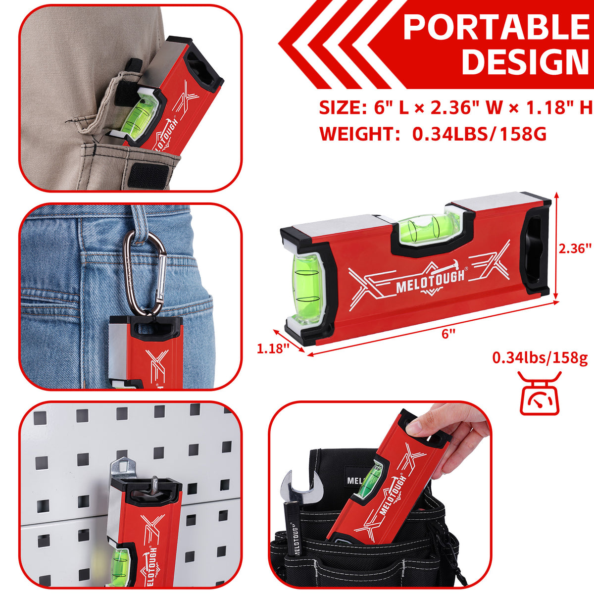 MeloTough Magnetic Torpedo Level, 6 Inch Pocket Spirit Level with Rare Earth Magnets