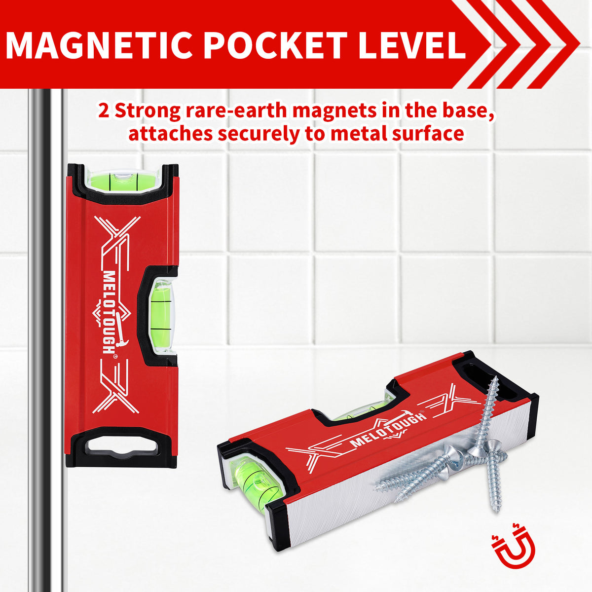 MeloTough Magnetic Torpedo Level, 6 Inch Pocket Spirit Level with Rare Earth Magnets