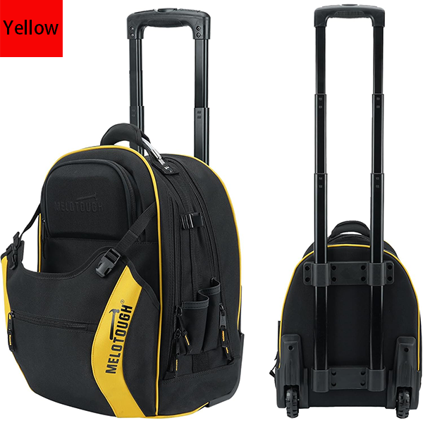 MELOTOUGH Rolling Tool Bag with Telescoping Handle Wheeled Heavy Rolling Tote Bag with Wheels,Electrician Tool Bag for Men Wheels Toolbackpack for Contractors, Technicians, Trave,Tradesmen(Yellow)