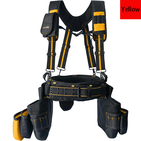 MELOTOUGH 28-Pocket Pro Framer's rig Combo Apron Tool Belt and Heavy Duty Padded Suspenders with Magnetic Desinger for Technician/Carpenter/and Electrician's Tools（Yellow)