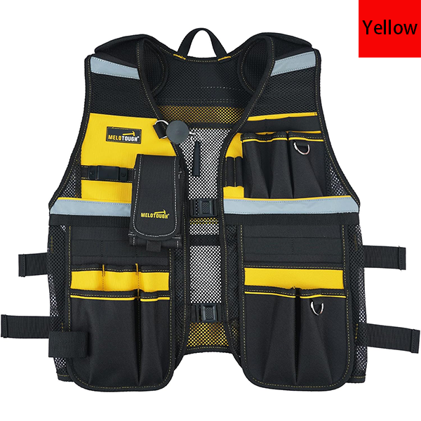 MELOTOUGH Tool Vest Reflective Safety Tool Vest with Removable Phone Holder,Retractable Pen Holder for Handyman,Electrician,Carpenters(Yellow)