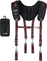 MELOTOUGH Oil Tanned Leather Padded Tool Belt Suspenders for Men,Carpenter Tool Bag Suspenders- Heavy Duty & Padded Support w/Adjustable Chest Strap,Electrical Worker,Red Brown