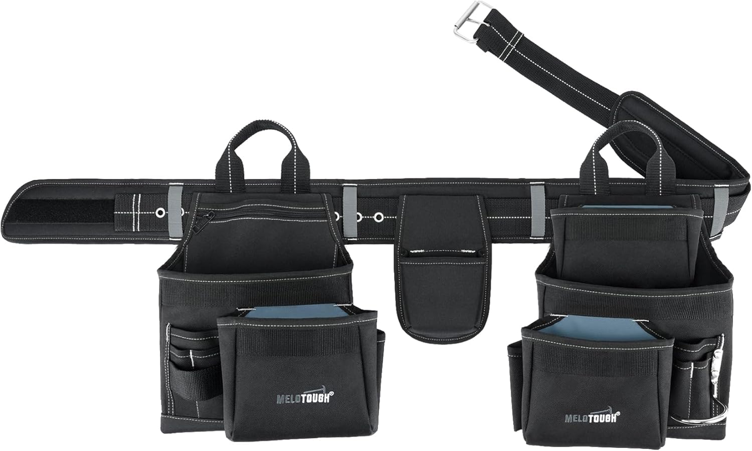 MELOTOUGH Professional Tool Belt Organizer with 21 Pockets, Electrician Tool Belt Tool Rig Combo Apron Tool Pouch, Heavy Durable Construction Work Belt for Framer, Carpenter, Electrician