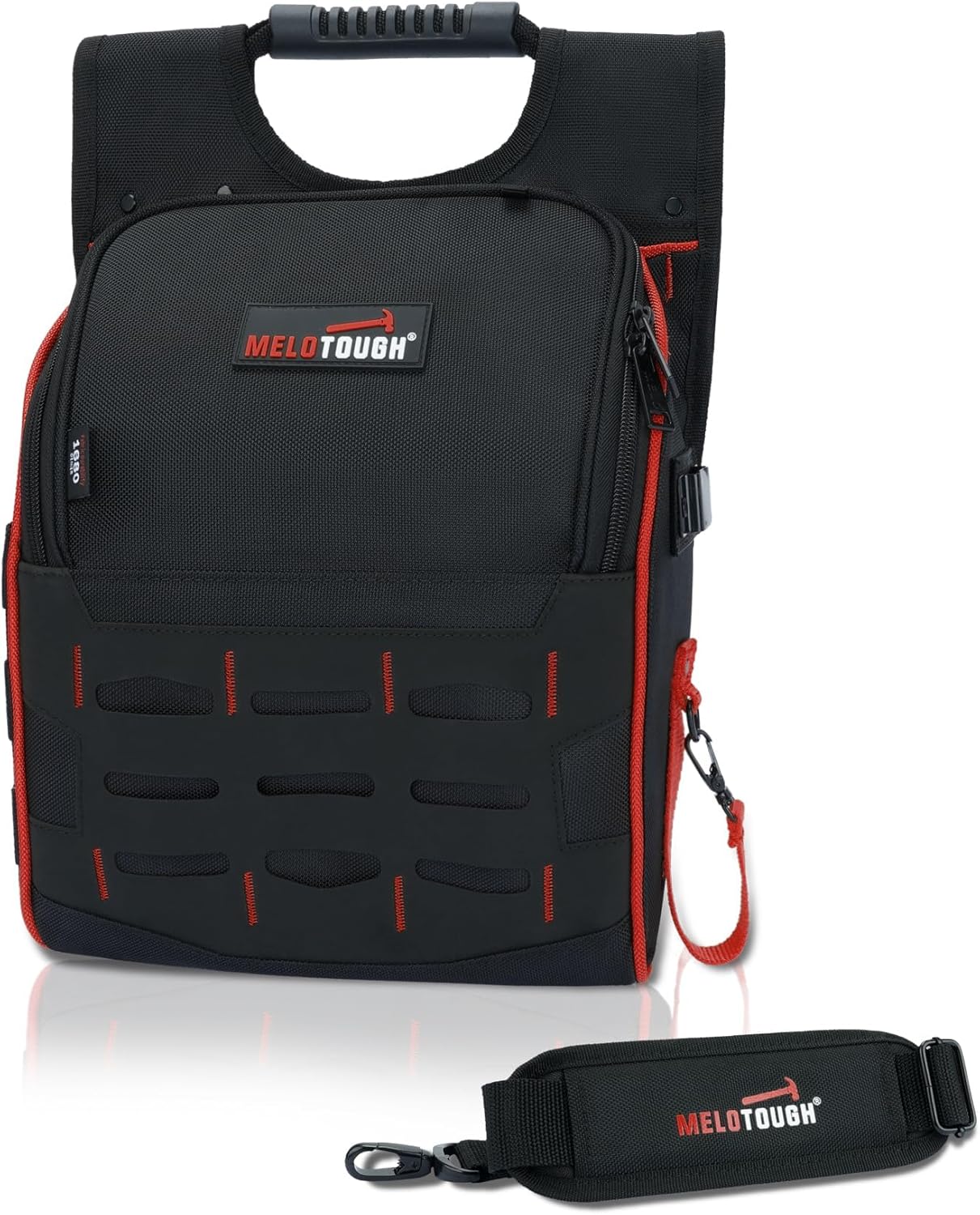 MELOTOUGH Electrician Tool Pouch with Shoulder Strap, Zippered Flip Cover Tool Pouch Bag with Multiple Storage Pockets for Electricians, Technicians, Maintenance