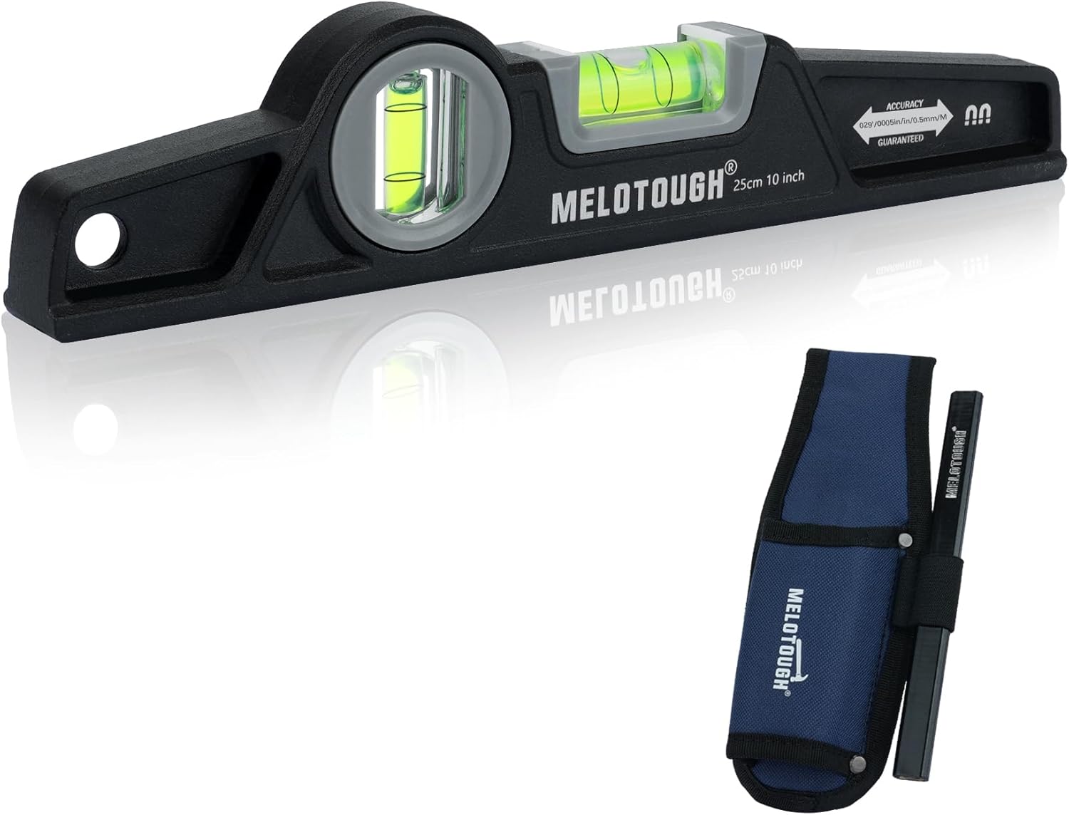 MELOTOUGH 10 Inch Die-Cast Magnetic Torpedo Level,Magnetic Level for Carpenter,Construction,Scaffolding, Plumbing Torpedo Level with Rare Earth Magnet,Pencil and Holster,Black,2PCS