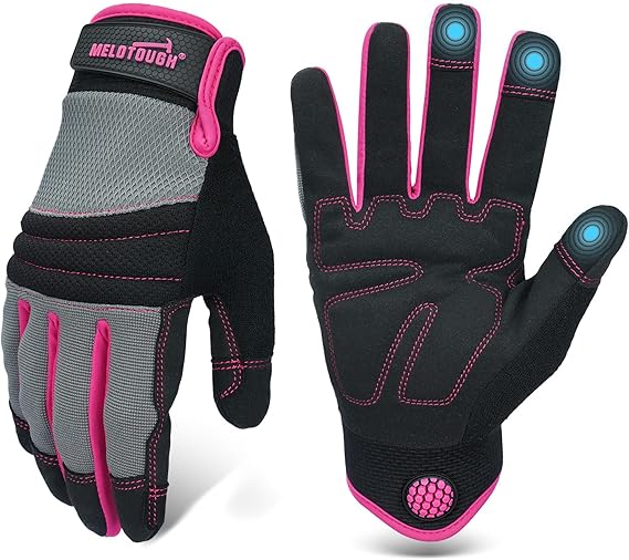 MELOTOUGH Women Work Gloves,Safety Work Gloves for Mechanic,Garden,Warehouse,Yard,TouchScreen Working Gloves,Breathable,Pink