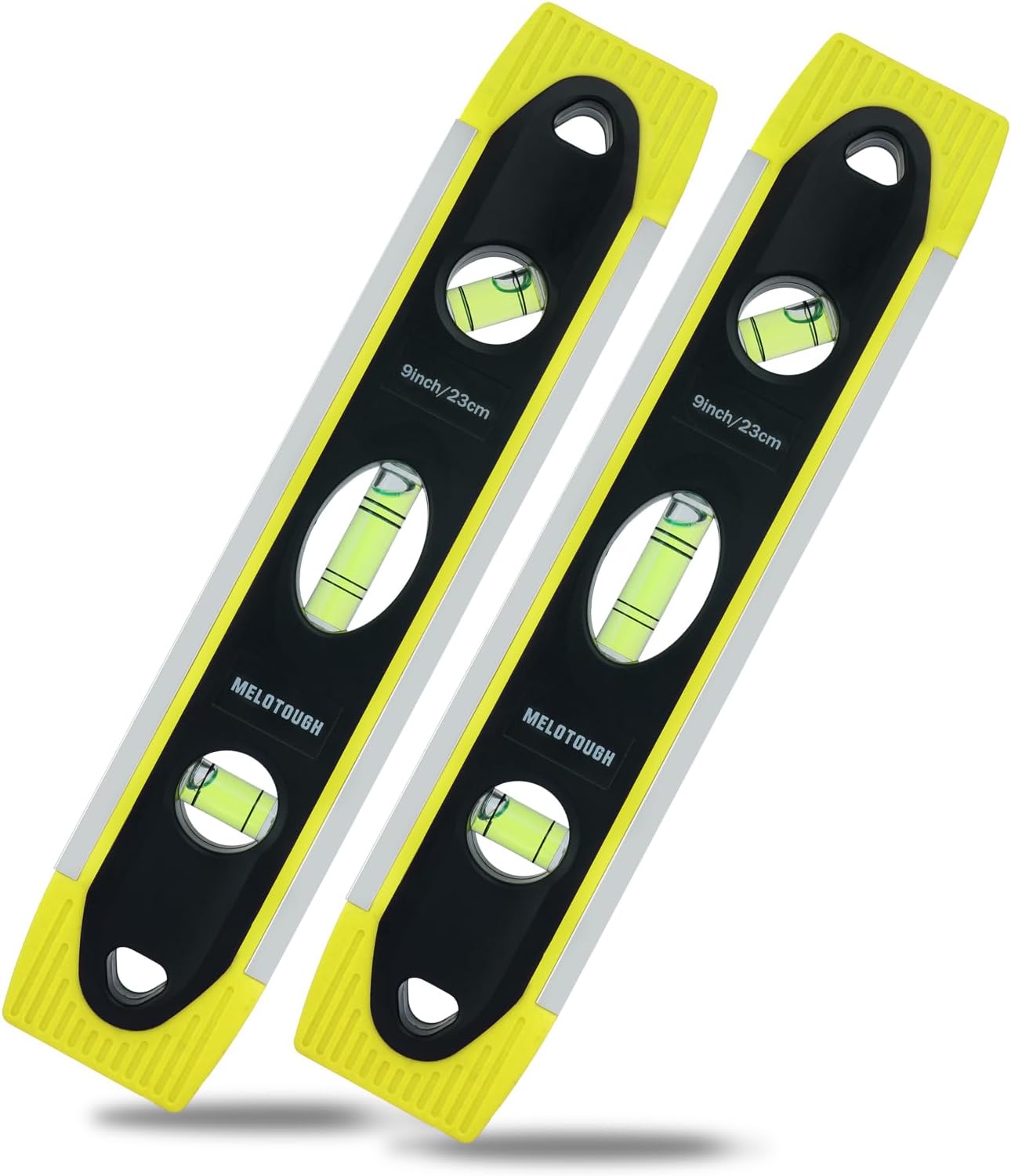 MELOTOUGH 9 Inch Torpedo Level Magnetic,Small Leveler Tool,Spirit Level with 45/90/180 Bubbles,V-Groove,Shock Resistant Leveler,Yellow(2PCS)