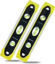 MELOTOUGH 9 Inch Torpedo Level Magnetic,Small Leveler Tool,Spirit Level with 45/90/180 Bubbles,V-Groove,Shock Resistant Leveler,Yellow(2PCS)