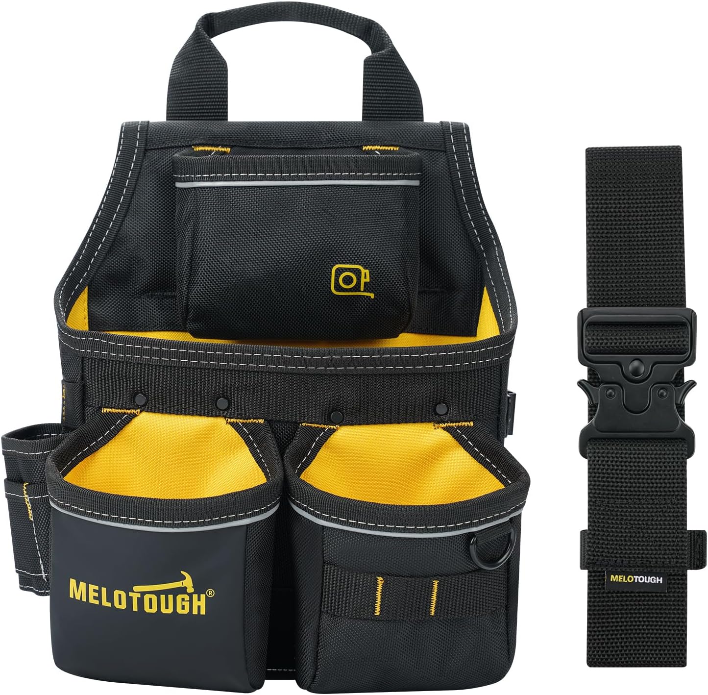 MELOTOUGH Professional Tool Belt Pouch,Small Tool Pouch with Belt,Design Multi-Functional Pockets for Electrician/Carpenter/Construction, Waist Fits 32-50 Inches