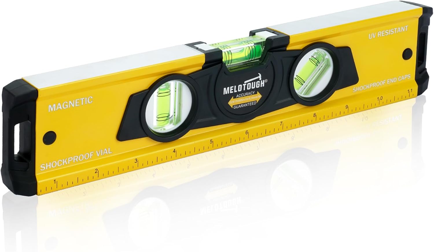 MELOTOUGH 12 Inch Torpedo Level Magnetic,Small Leveler Tool,Aluminum Level with Inch Scale,45°/90°/180°Vial Bubble Level(Yellow)